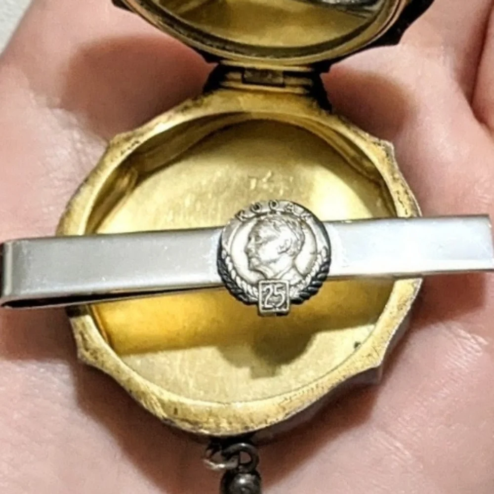 Vtg 1954 sterling silver Kodak 25 years coin tie clip antique